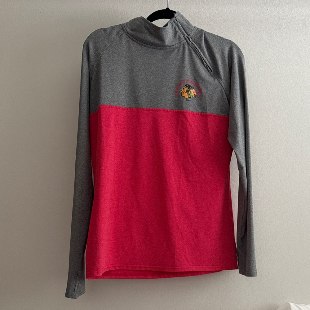 Gray and Red Long Sleeve Shirt